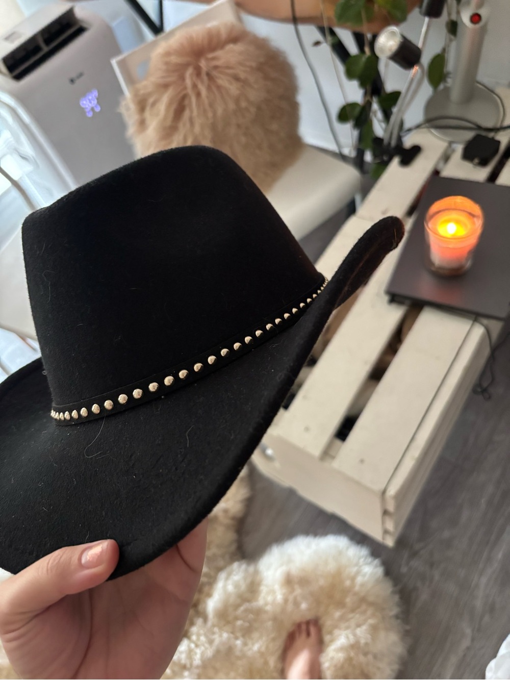 David and Young Black Studded Western Wool Hat